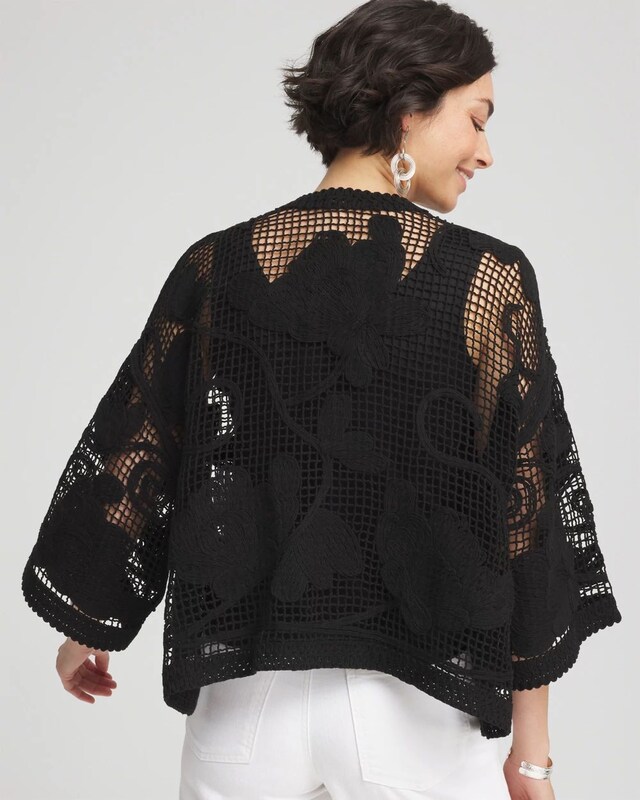 Cutwork Crochet-Lace Short Kimono - image 3